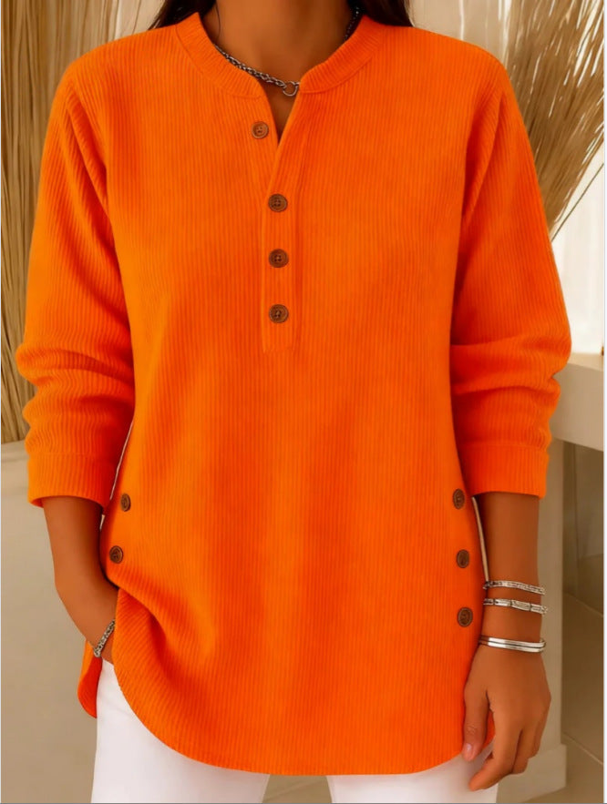 Women's Ribbed Tunic Top Henley Neckline Side Button Detail Casual Everyday