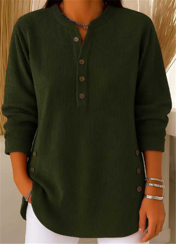 Women's Ribbed Tunic Top Henley Neckline Side Button Detail Casual Everyday