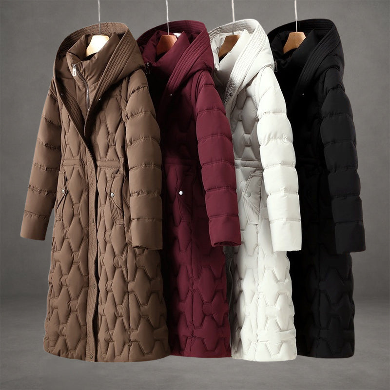 Women's Long Hooded Puffer Coat Down Filling Quilted Design Casual Winter