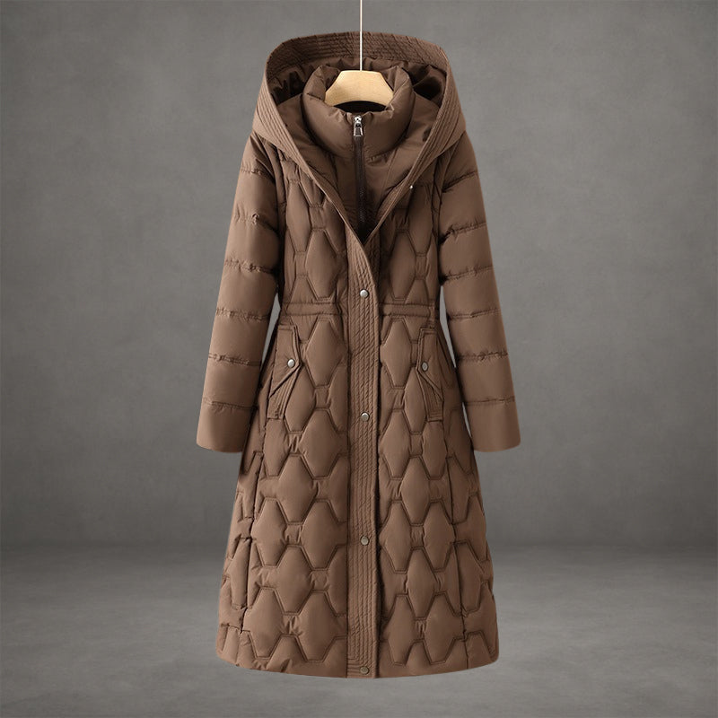 Women's Longline Hooded Winter Coat Zip Front Relaxed Fit Casual Outerwear