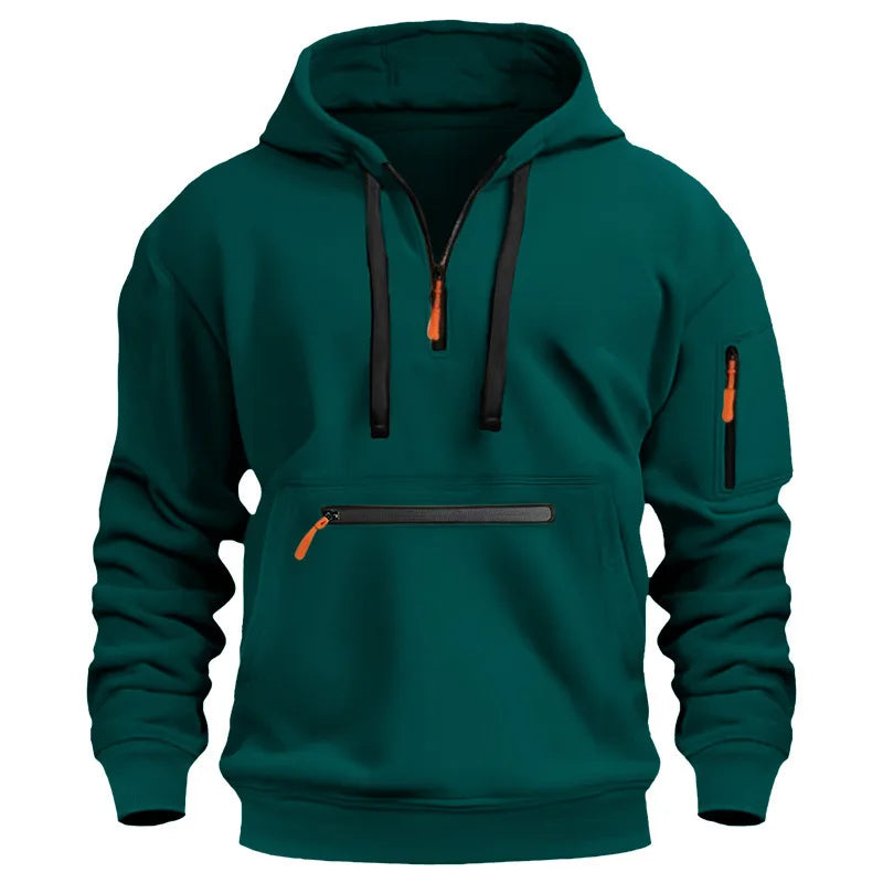 Men's Hooded Zip-Up Sweatshirt Relaxed Fit Long Sleeve Casual Everyday