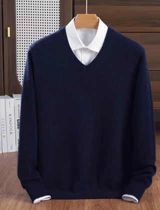 Men's V-Neck Sweater Relaxed Fit Long Sleeve Classic Casual Everyday