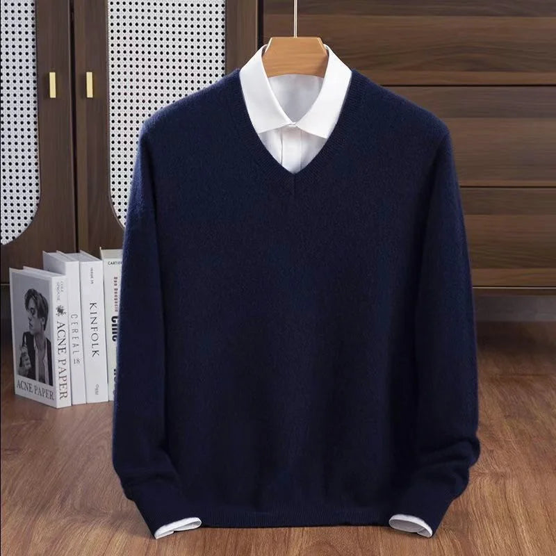 Men's V-Neck Sweater Relaxed Fit Long Sleeve Classic Casual Everyday