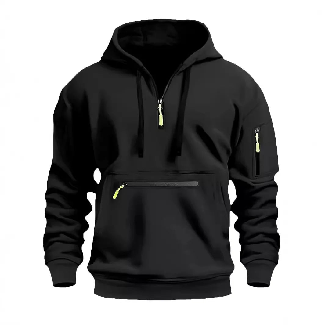 Men's Hooded Zip-Up Sweatshirt Relaxed Fit Long Sleeve Casual Everyday
