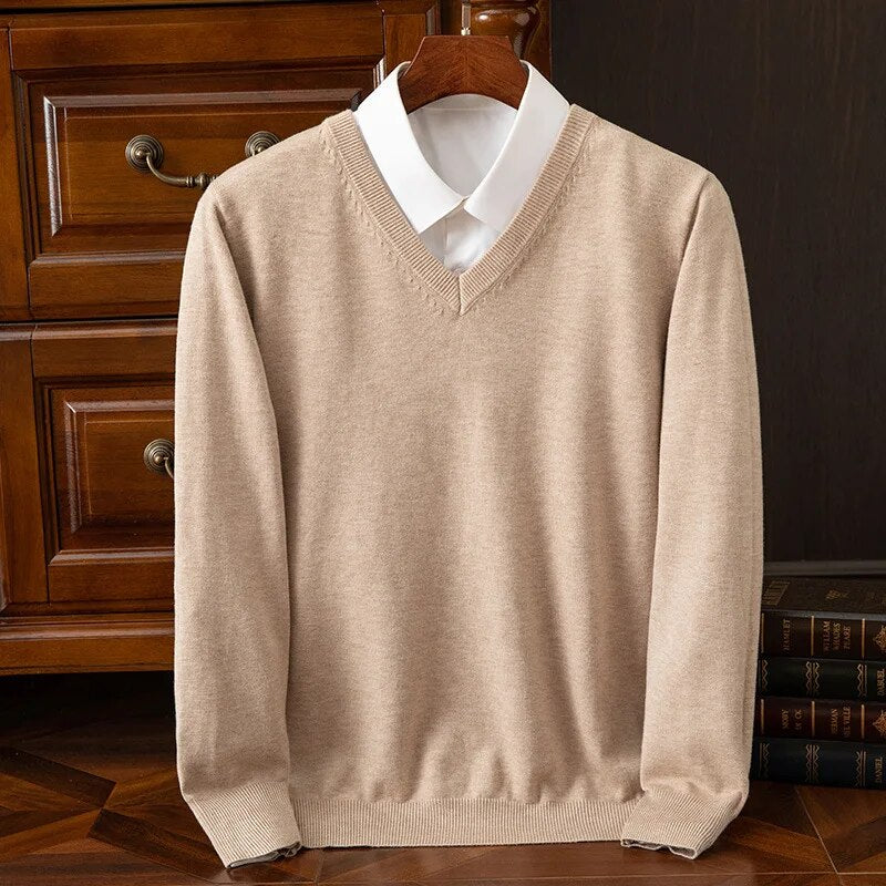 Men's V-Neck Sweater Relaxed Fit Long Sleeve Casual Everyday Layering