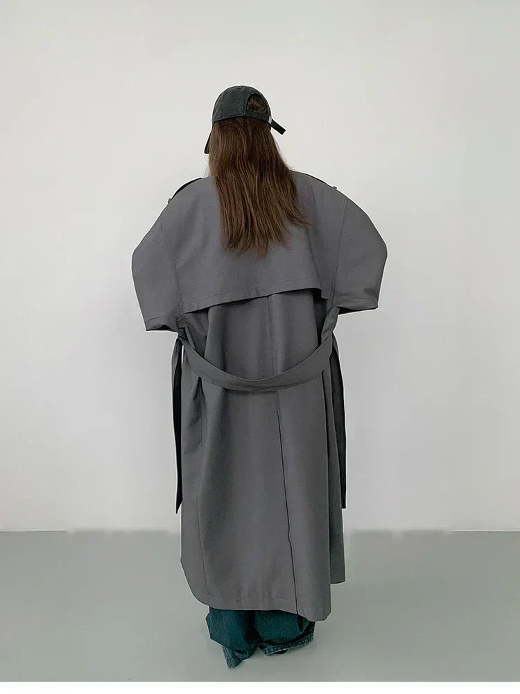 Women's Oversized Trench Coat Double-Breasted Long Sleeve Classic Stylish Outerwear