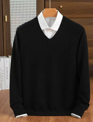 Men's V-Neck Sweater Relaxed Fit Long Sleeve Classic Casual Everyday
