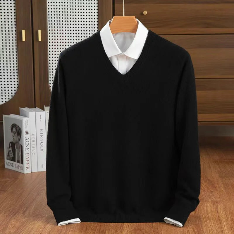 Men's V-Neck Sweater Relaxed Fit Long Sleeve Classic Casual Everyday