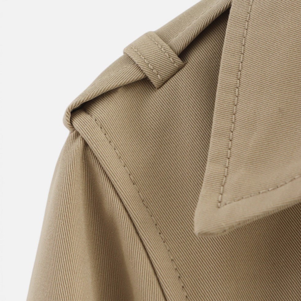 Women's Cropped Trench Jacket Notch Lapel Long Sleeve Double Breasted Belted Style