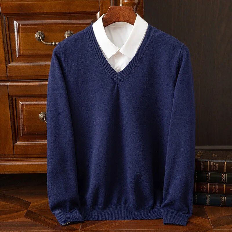 Men's V-Neck Sweater Relaxed Fit Long Sleeve Casual Everyday Layering
