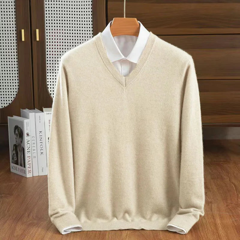 Men's V-Neck Sweater Relaxed Fit Long Sleeve Classic Casual Everyday