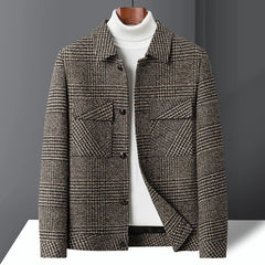 Men's Tailored Check Jacket Structured Fit Long Sleeve Button-Up Smart-Casual