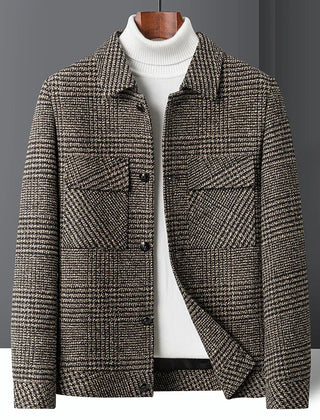 Men's Tailored Check Jacket Structured Fit Long Sleeve Button-Up Smart-Casual