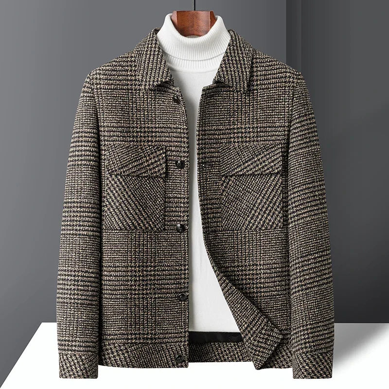 Men's Tailored Check Jacket Structured Fit Long Sleeve Button-Up Smart-Casual