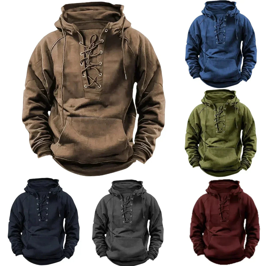 Men's Retro Outdoor Hoodie Relaxed Fit Long Sleeve Pullover Casual Adventure