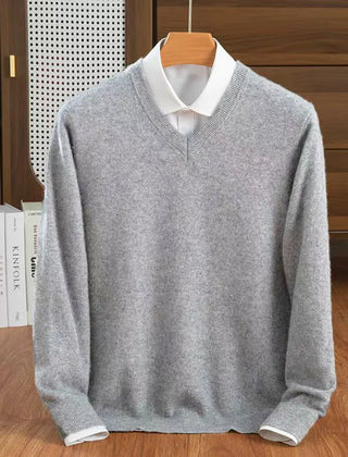 Men's V-Neck Sweater Relaxed Fit Long Sleeve Classic Casual Everyday