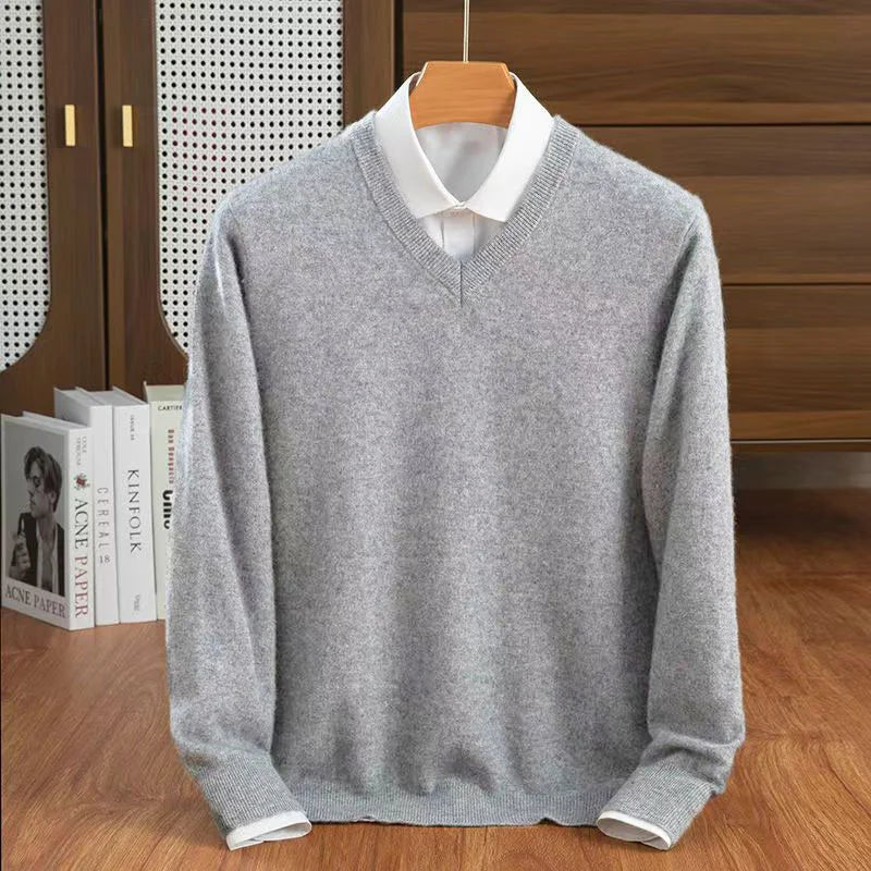 Men's V-Neck Sweater Relaxed Fit Long Sleeve Classic Casual Everyday