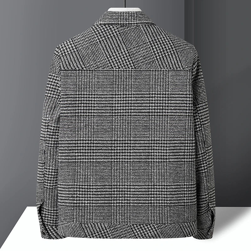 Men's Tailored Check Jacket Structured Fit Long Sleeve Button-Up Smart-Casual