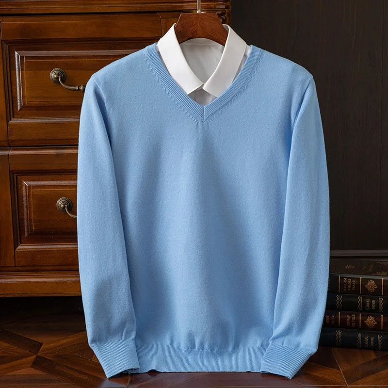 Men's V-Neck Sweater Relaxed Fit Long Sleeve Casual Everyday Layering