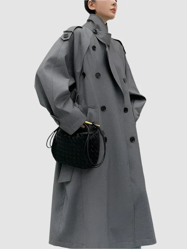 Women's Oversized Trench Coat Double-Breasted Long Sleeve Classic Stylish Outerwear