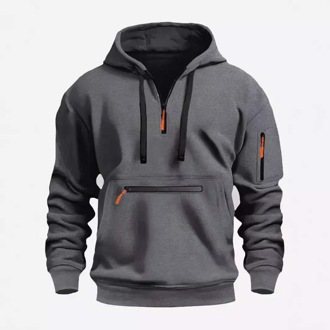 Men's Hooded Zip-Up Sweatshirt Relaxed Fit Long Sleeve Casual Everyday