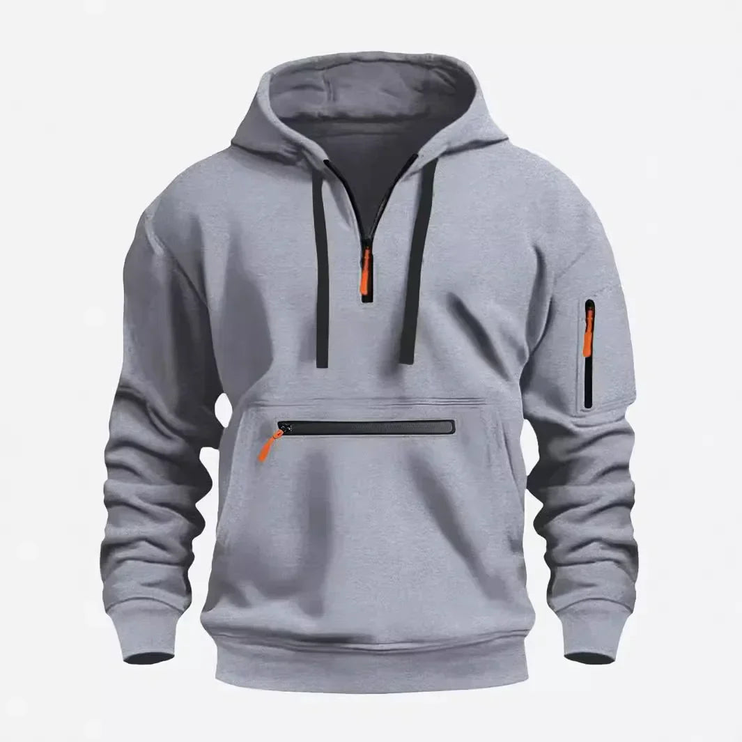 Men's Hooded Zip-Up Sweatshirt Relaxed Fit Long Sleeve Casual Everyday