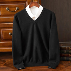 Men's V-Neck Sweater Relaxed Fit Long Sleeve Casual Everyday Layering