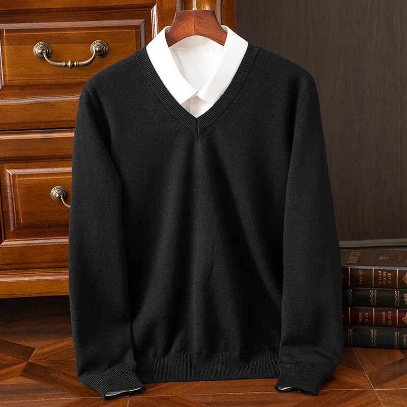 Men's V-Neck Sweater Relaxed Fit Long Sleeve Casual Everyday Layering