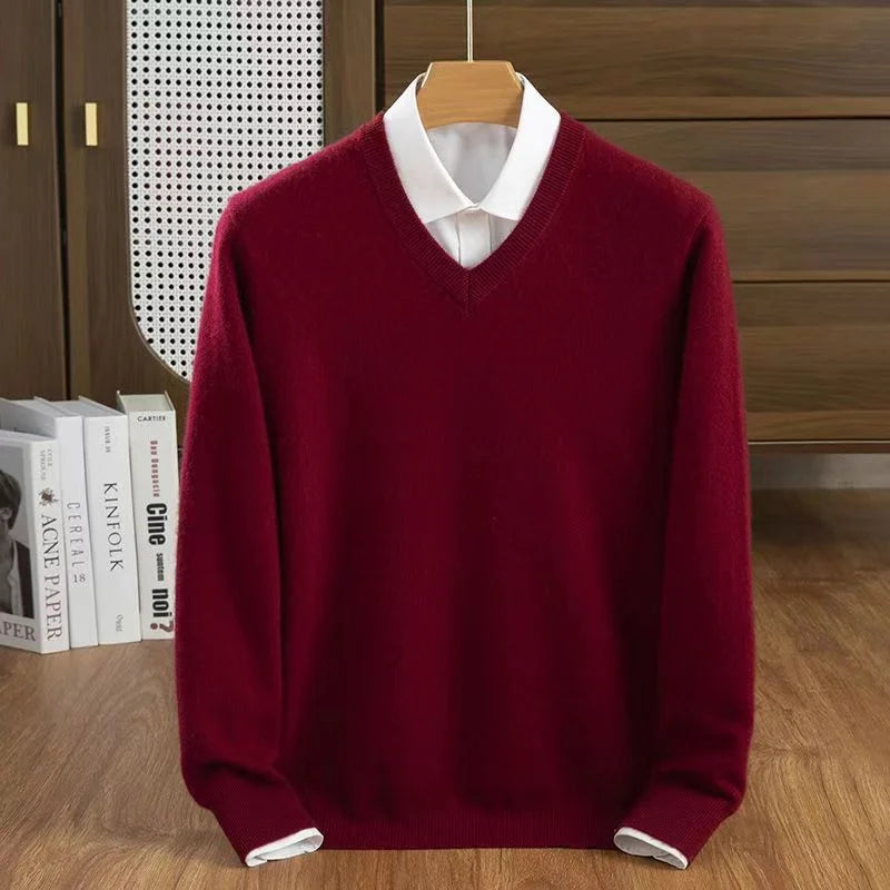 Men's V-Neck Sweater Relaxed Fit Long Sleeve Classic Casual Everyday