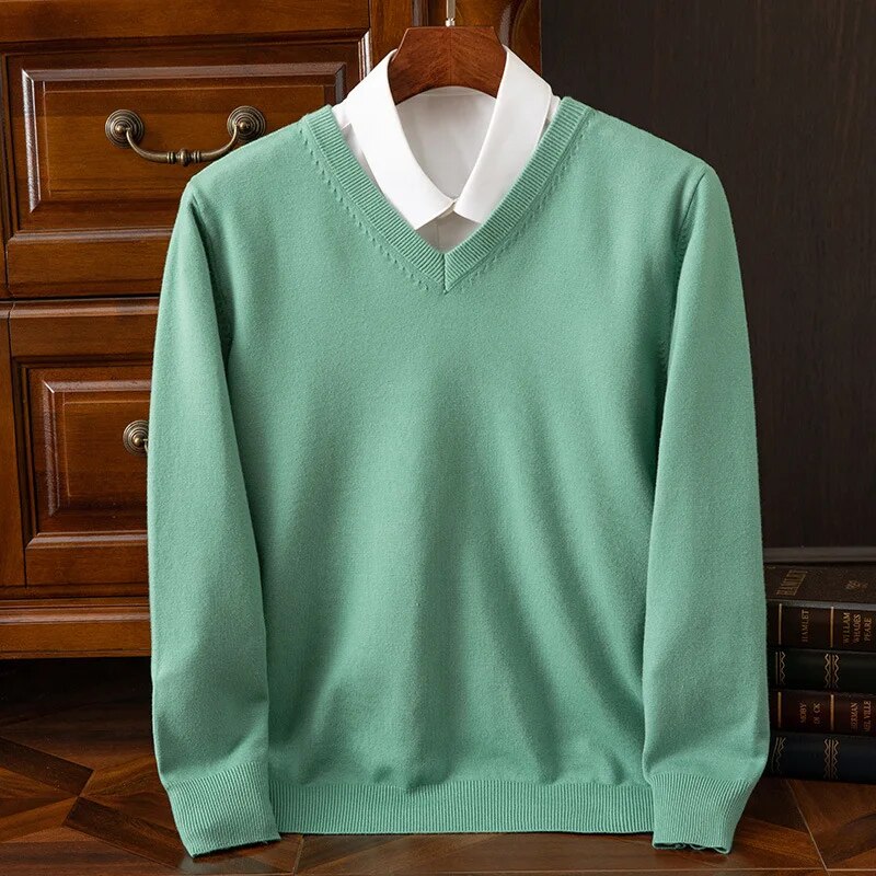 Men's V-Neck Sweater Relaxed Fit Long Sleeve Casual Everyday Layering