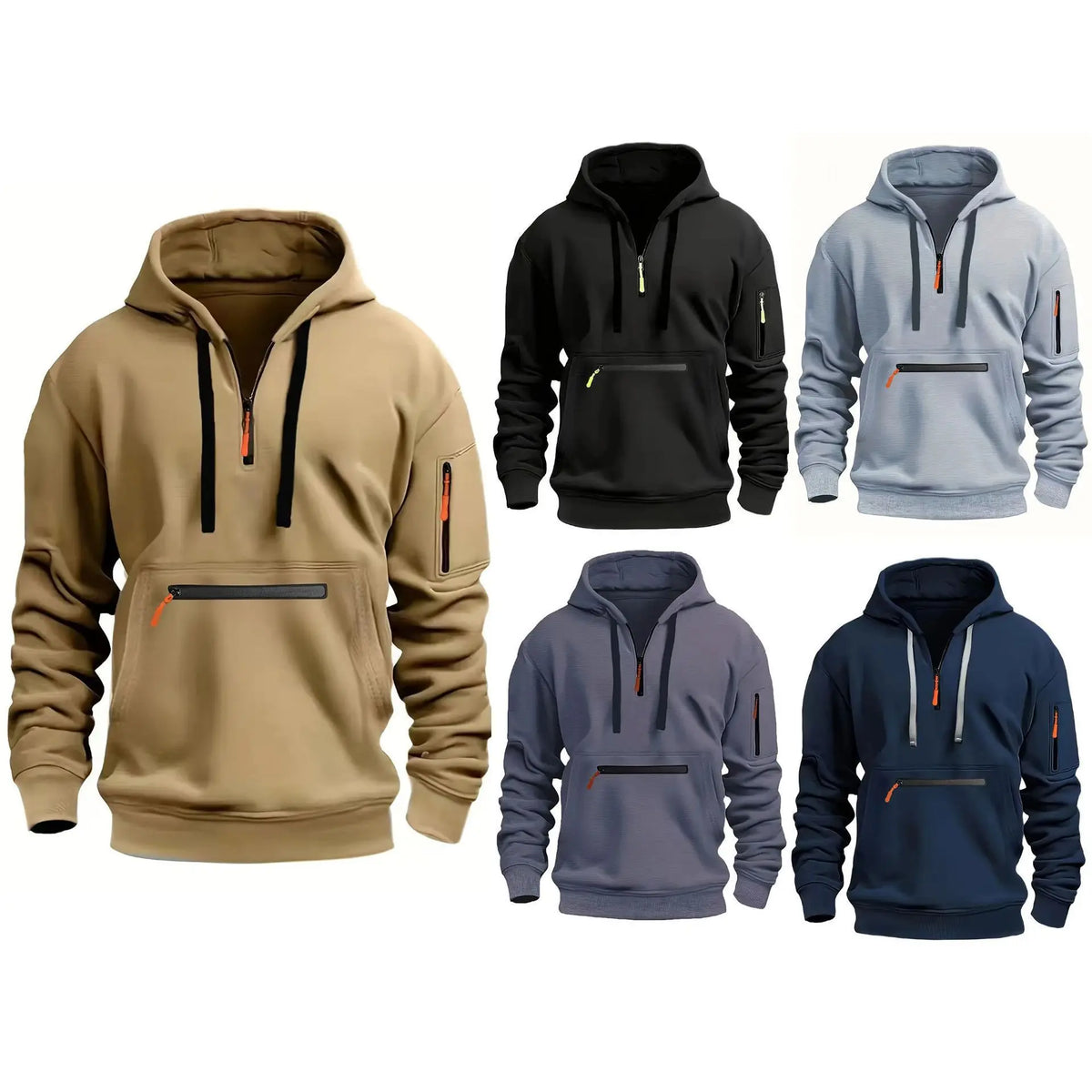 Men's Hooded Zip-Up Sweatshirt Relaxed Fit Long Sleeve Casual Everyday