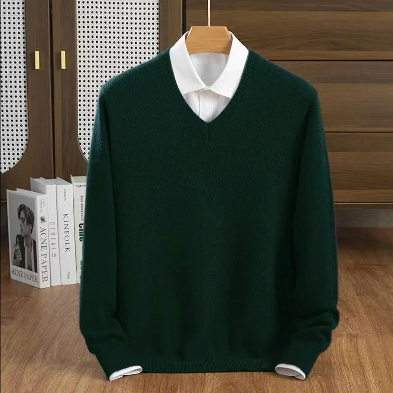 Men's V-Neck Sweater Relaxed Fit Long Sleeve Classic Casual Everyday