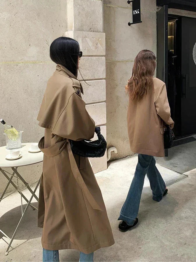Women's Oversized Trench Coat Double-Breasted Long Sleeve Classic Stylish Outerwear