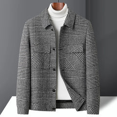 Men's Tailored Check Jacket Structured Fit Long Sleeve Button-Up Smart-Casual