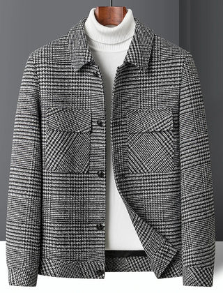 Men's Tailored Check Jacket Structured Fit Long Sleeve Button-Up Smart-Casual