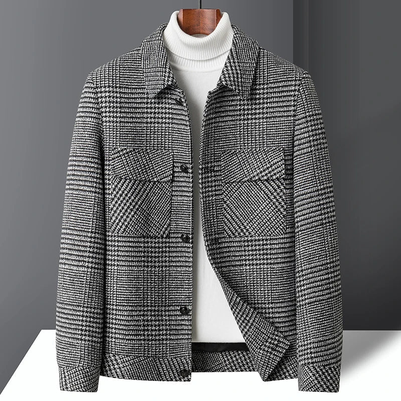 Men's Tailored Check Jacket Structured Fit Long Sleeve Button-Up Smart-Casual