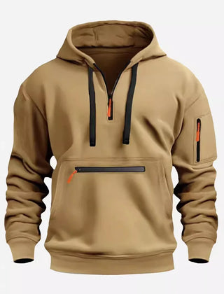 Men's Hooded Zip-Up Sweatshirt Relaxed Fit Long Sleeve Casual Everyday