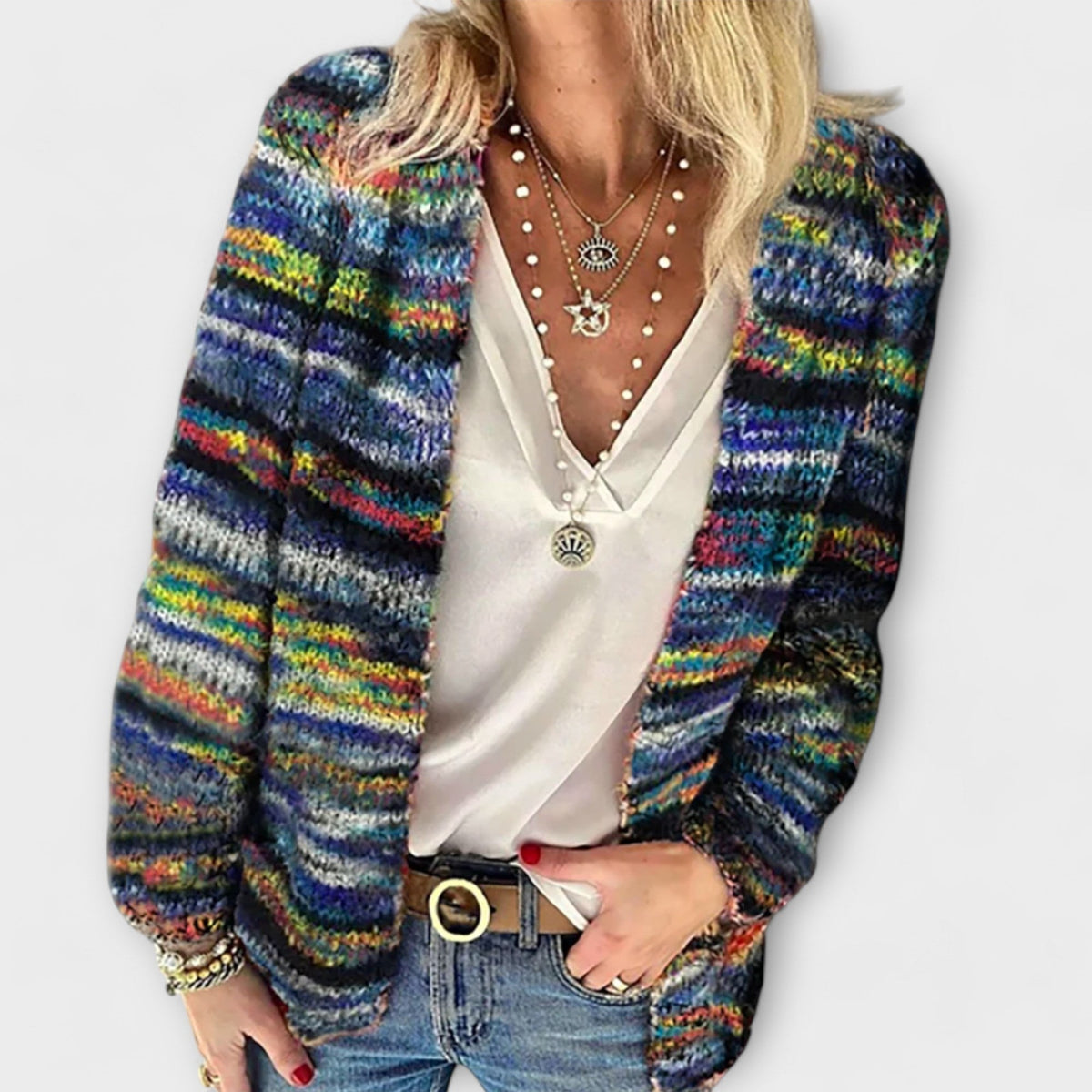 Women's Oversized Striped Cardigan Sweater Open Front Long Sleeve Boho Style