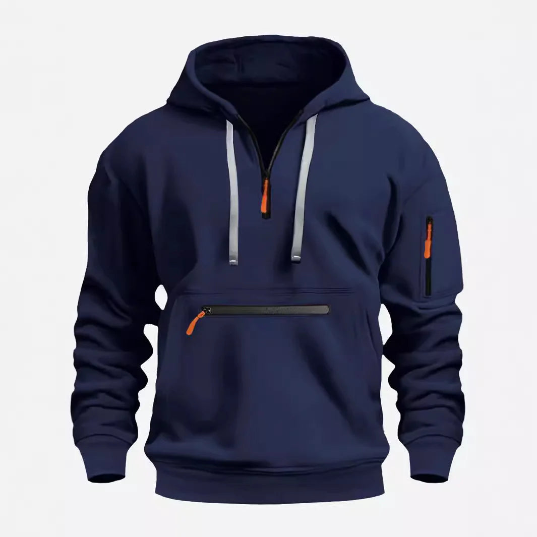 Men's Hooded Zip-Up Sweatshirt Relaxed Fit Long Sleeve Casual Everyday