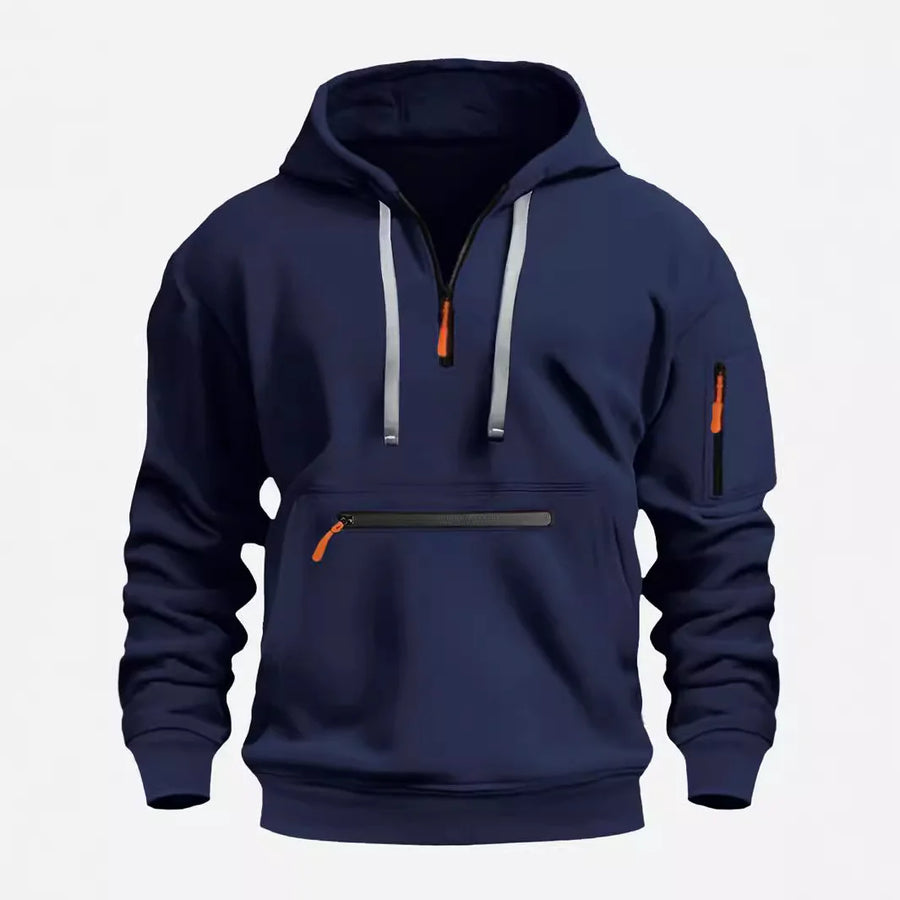 Men's Hooded Zip-Up Sweatshirt Relaxed Fit Long Sleeve Casual Everyday