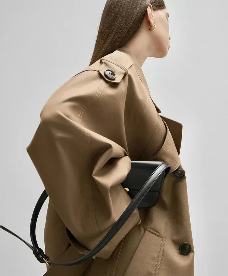 Women's Oversized Trench Coat Double-Breasted Long Sleeve Classic Stylish Outerwear