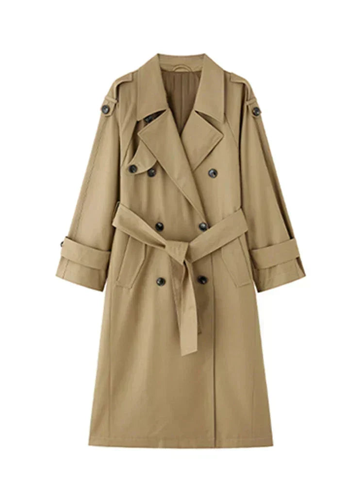 Women's Oversized Trench Coat Double-Breasted Long Sleeve Classic Stylish Outerwear