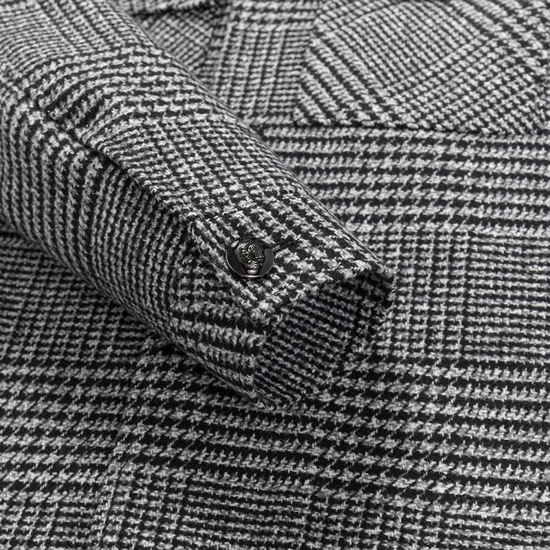 Men's Tailored Check Jacket Structured Fit Long Sleeve Button-Up Smart-Casual