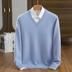 Men's V-Neck Sweater Relaxed Fit Long Sleeve Classic Casual Everyday