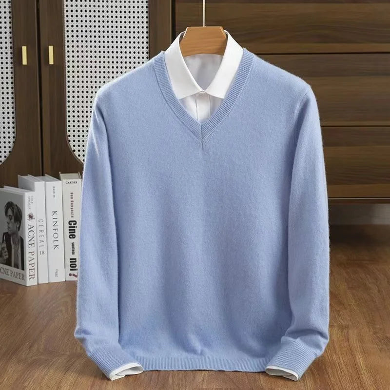 Men's V-Neck Sweater Relaxed Fit Long Sleeve Classic Casual Everyday