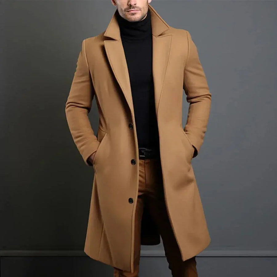 Men's Tailored Overcoat Classic Fit Notched Collar Button Closure Outerwear