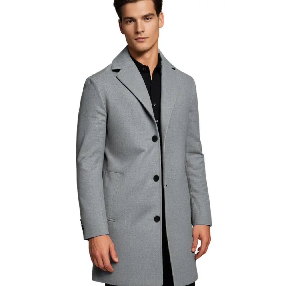 Men's Tailored Overcoat Classic Fit Notched Collar Button Closure Outerwear