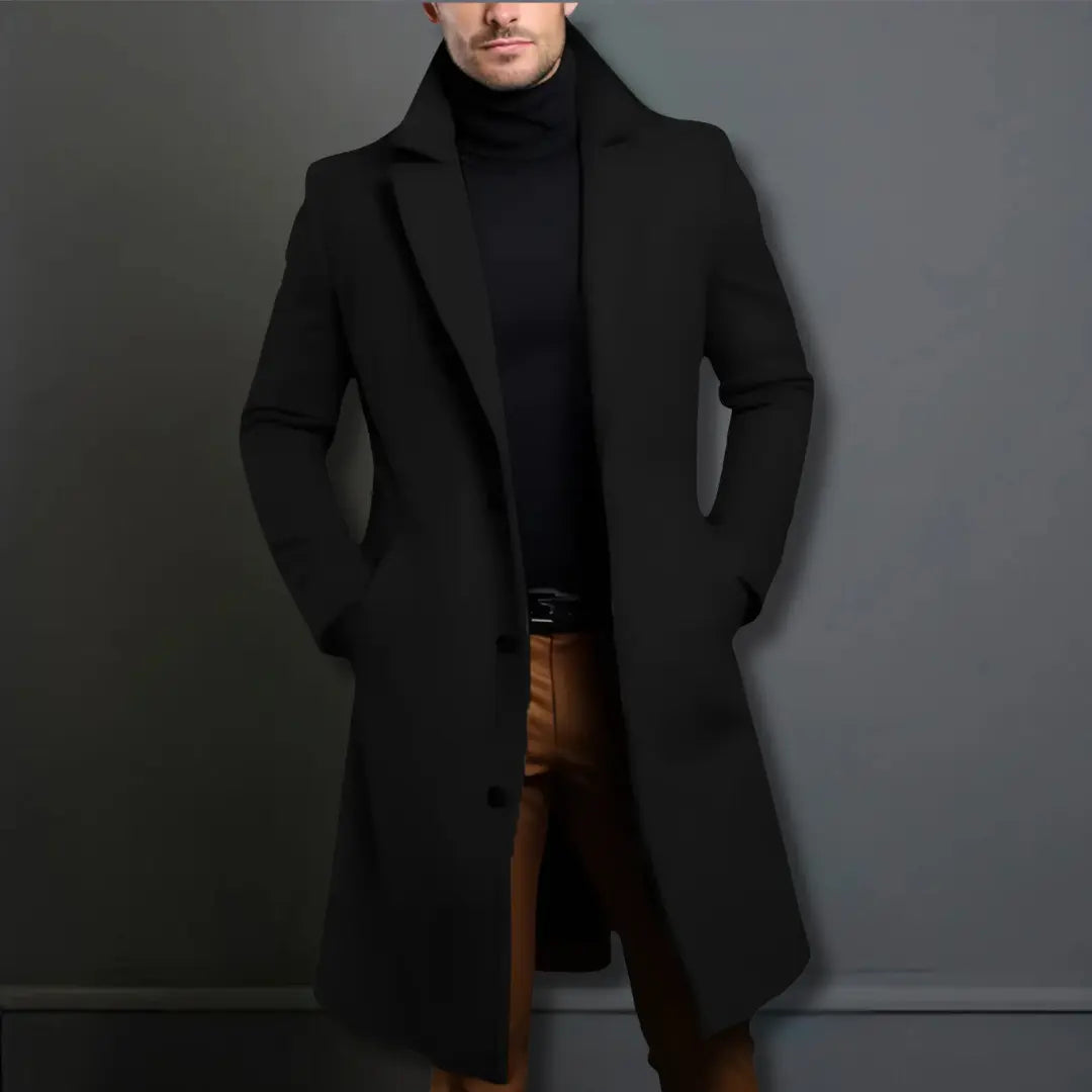 Men's Tailored Overcoat Classic Fit Notched Collar Button Closure Outerwear