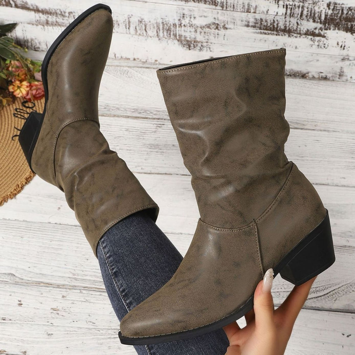 Women's Ankle Boots Block Heel Pointed Toe Stylish Everyday Footwear