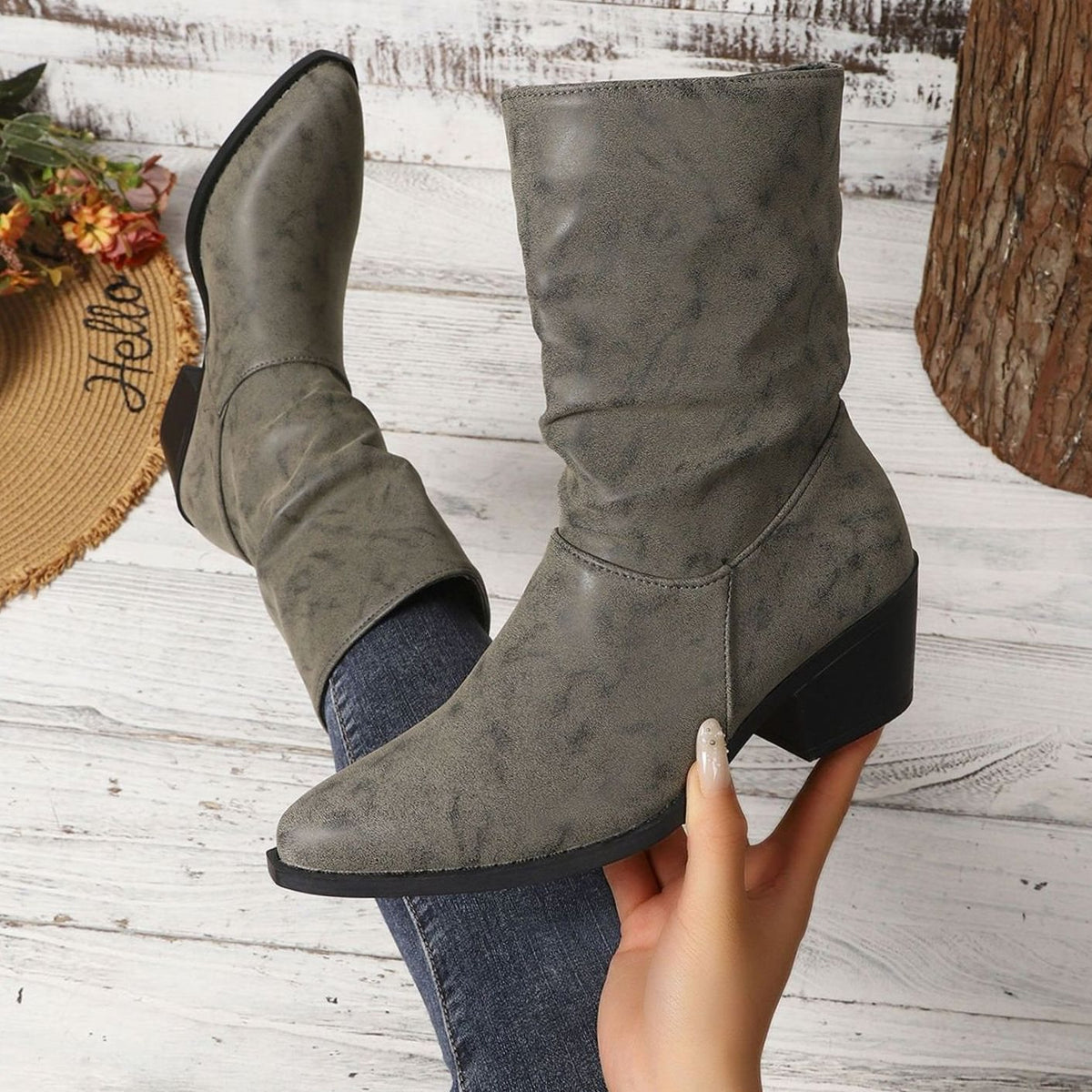Women's Ankle Boots Block Heel Pointed Toe Stylish Everyday Footwear